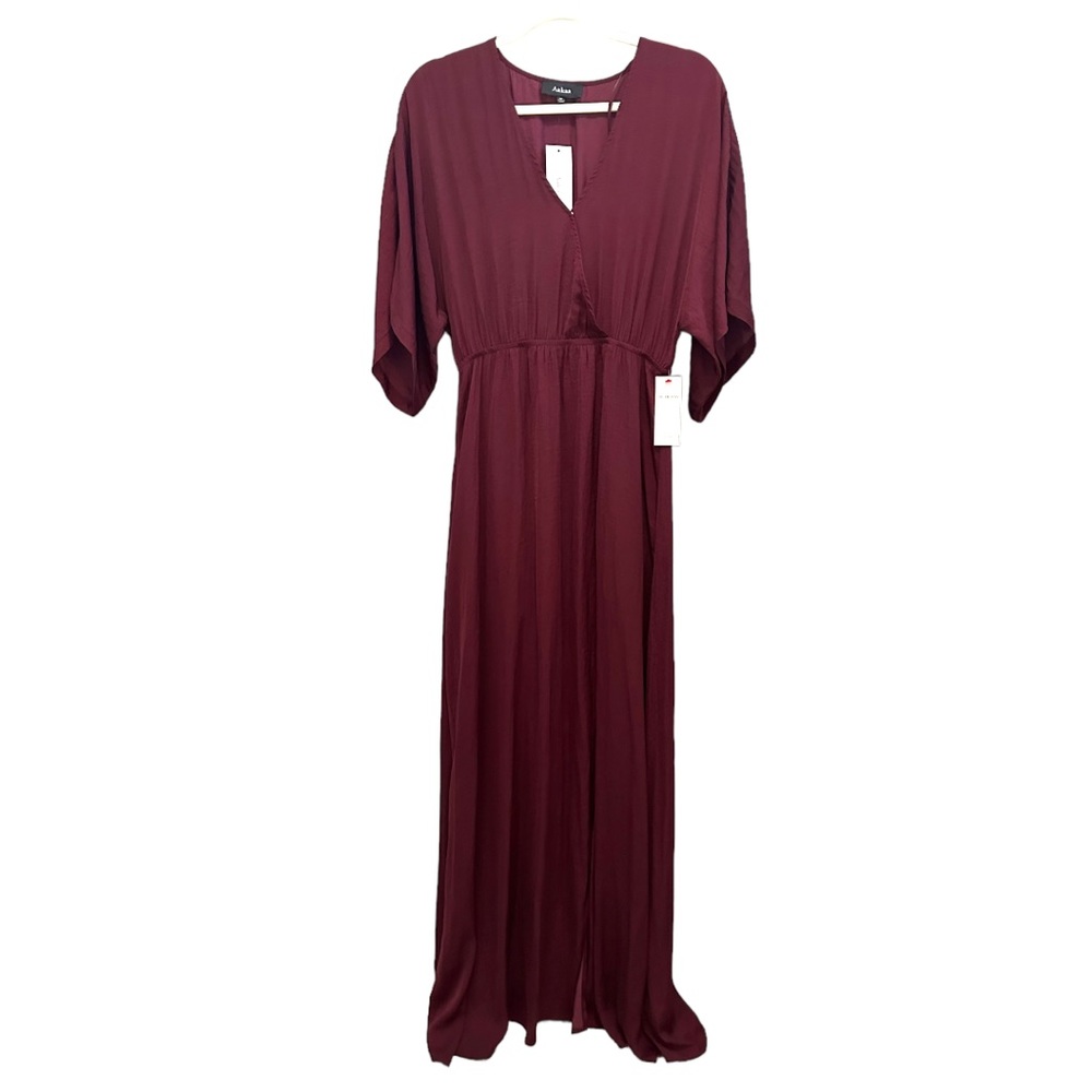 Red Dress Boutique Women’s Aakaa V-Neck Holiday Burgundy Wine Maxi Dress NWT